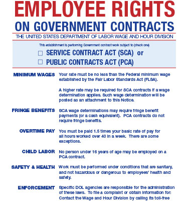 contracts notice government employees working service contract employer act walsh healey public hara mcnamara workforce